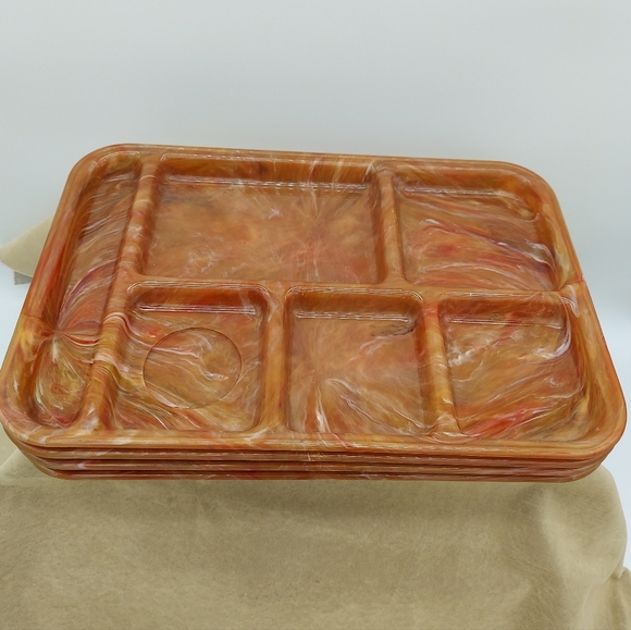 4 Vintage MCM Melamine Confetti Splatter Orange Plastic Lunch Trays - Picture 2 of 4
